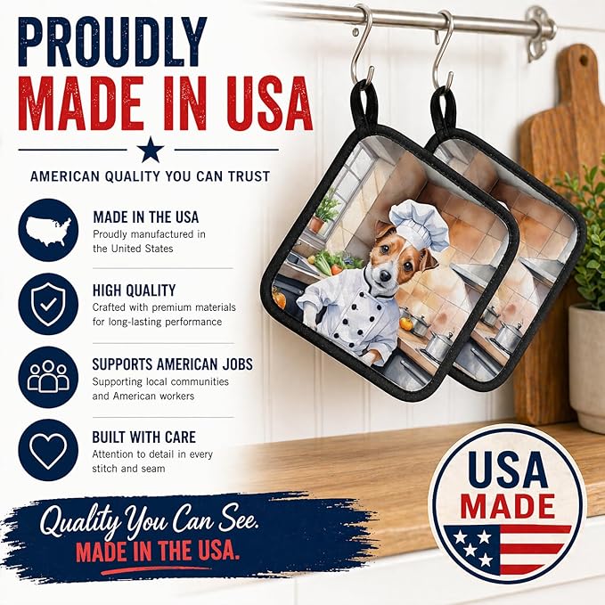 Caroline's Treasures Jack Russell Terrier The Chef Pair of Pot Holders Kitchen Heat Resistant Pot Holders Sets Oven Hot Pads for Cooking Baking BBQ, 7 1/2 x 7 1/2