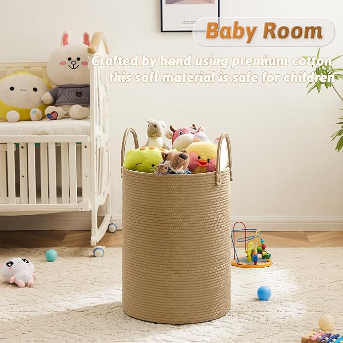 Artfeel Laundry Basket,Woven Cotton Rope Laundry Hamper,40L for Decorative Storage of Dirty Clothes,Toys and Blankets in Bathroom,Baby Room and Living Room