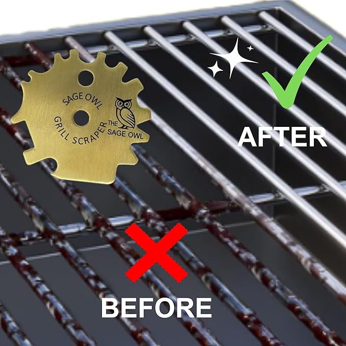 Sage Owl Bristle-Free Brass BBQ Grill Scraper – Safe Grill Cleaner for Outdoor, Porcelain, and Smoker Grills – Kitchen Gadgets, Barbecue Grilling Tools - Unique Gifts for Men Who Have Everything