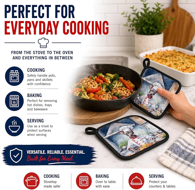 Caroline's Treasures American Hairless Terrier The Chef Pair of Pot Holders Kitchen Heat Resistant Pot Holders Sets Oven Hot Pads for Cooking Baking BBQ, 7 1/2 x 7 1/2