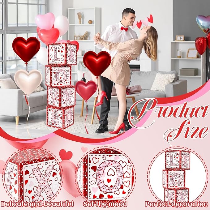 4 Pcs Valentines Day Balloon Box Valentines Day LOVE Balloon Box School Party Decorations Balloons Boxes for School Classroom Bedroom Preschool Party Decorations