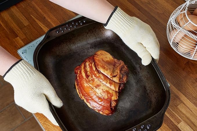 Heat Resistant Oven Gloves - Grilling Cooking Gloves - Extreme Heat Resistant - Long and Thick Protection Gloves for Grilling, Cooking, Baking, Fireplace, Barbecue, Stove, Camping (One Pair)