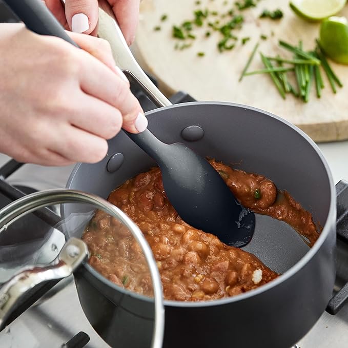 GreenPan Platinum Silicone Flat Head Spoon, Mixing Stirring Serving, Cooking Kitchen Utensil, Flexible Rubber Nonstick Cookware, Steel Core, Anti-Slip & Heat-Resistant, BPA-Free, Dishwasher Safe, Gray