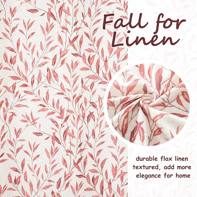 Leeva Printing Red Leaves Window Valances - Farmhouse Semi-Blackout Rod Pocket Valance for Bedroom, Living Room, Laundry, 52 x 18 Inch, One Panel