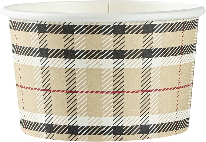 Coppetta 3-Ounce Dessert Cups, 200 Disposable Ice Cream Cups - Lids Sold Separately, Sturdy, Plaid Paper FroYo Bowls, For Hot And Cold Foods, Perfect For Gelato Or Mousse - Restaurantware