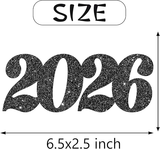 12pcs Black Glitter 2026 Number Centerpiece Sticks Congrats Party Decorations for Table Class of 2026 Graduation Centerpieces for Hello 2026 Christmas New Year Eve Party Supplies