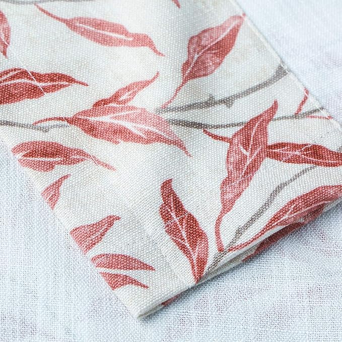 VOGOL Valances for Kitchen, Red Leaf Print Linen Textured Valance for Curtain Panels for Windows, Rod Pocket, 52x12, One Panel