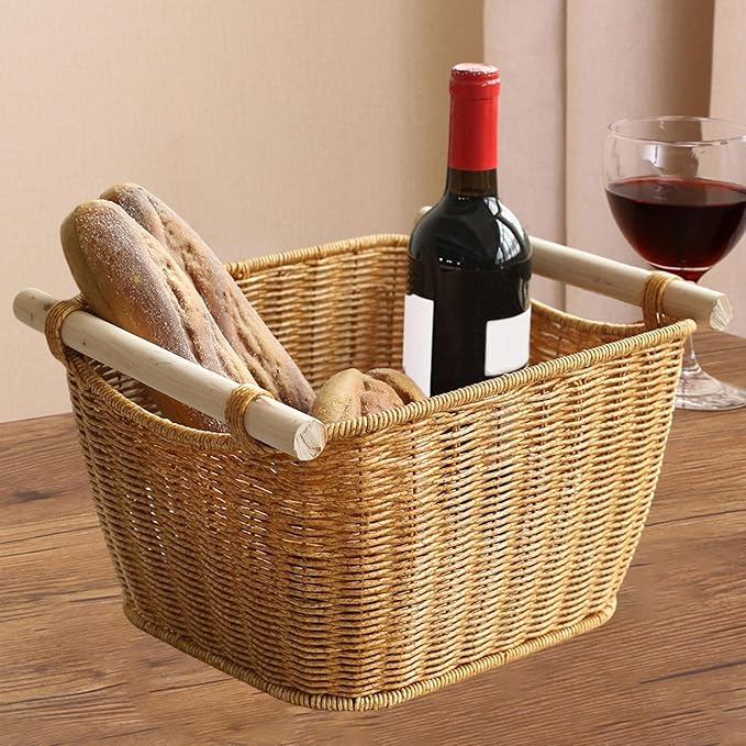 Fenteer Imitation Rattan Basket Storage Bin Decorative Container Woven Basket for Organizing for Home Kitchen Coffee Table Decoration