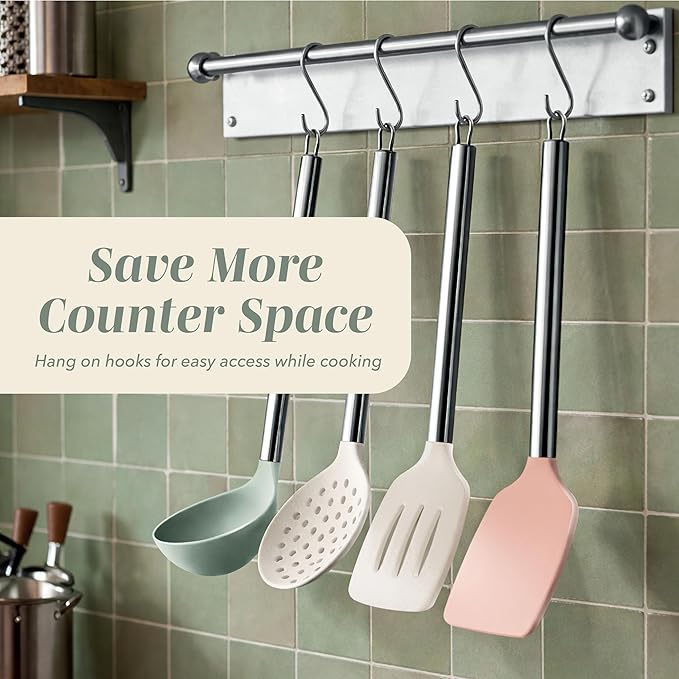 COOK WITH COLOR Silicone Cooking Utensils, Kitchen Utensil Set, Easy to Clean Silicone Kitchen Utensils, Cooking Utensils for Nonstick Cookware, Kitchen Gadgets Set, 10 Pieces, Mint