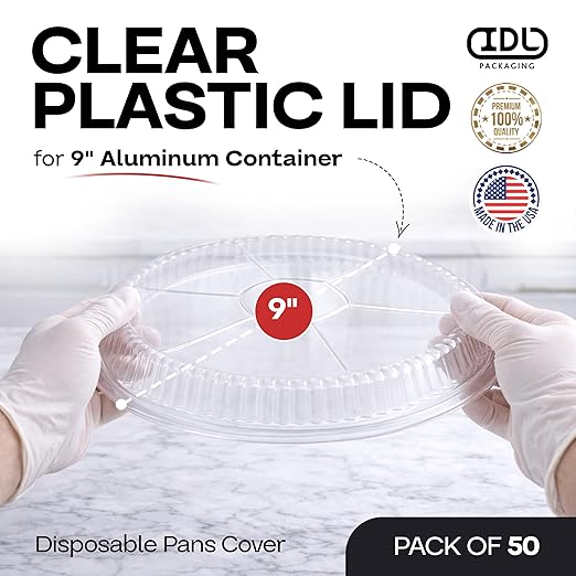 IDL Packaging 9" Round Dome Lid for Foil Pan (Pack of 50) - Clear Plastic Lid for 9" Container - Disposable Pans Cover for Takeout, Serving, Freezing