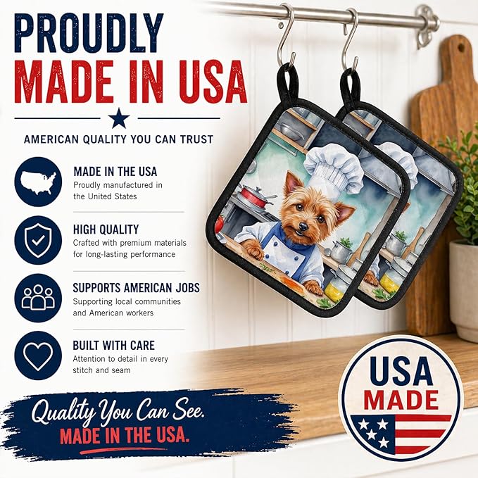 Caroline's Treasures Australian Terrier The Chef Pair of Pot Holders Kitchen Heat Resistant Pot Holders Sets Oven Hot Pads for Cooking Baking BBQ, 7 1/2 x 7 1/2