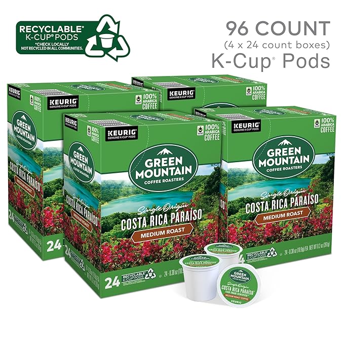 Green Mountain Coffee Roasters Costa Rica Paraiso, Single-Serve Keurig K-Cup Pods, Medium Roast Coffee Pods, 96 Count