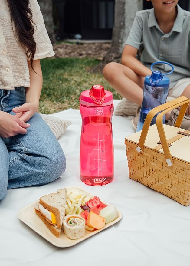 Pogo Plastic Water Bottle with Chug Lid and Carry Handle, Reusable, BPA Free, Dishwasher Safe, Perfect for Travel, School, Outdoors, and Gym | 18oz, 32oz, 40oz, 64oz
