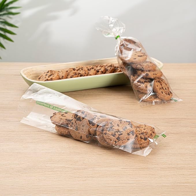 Restaurantware Candy Bags 100 Pcs 10" x 3.7" Heat-Sealable Clear Plastic Bags Greaseproof Home Compostable Freezer-Ready No-Flap Treat Carriers for Candies, Cookies, Bakery, Party Favours