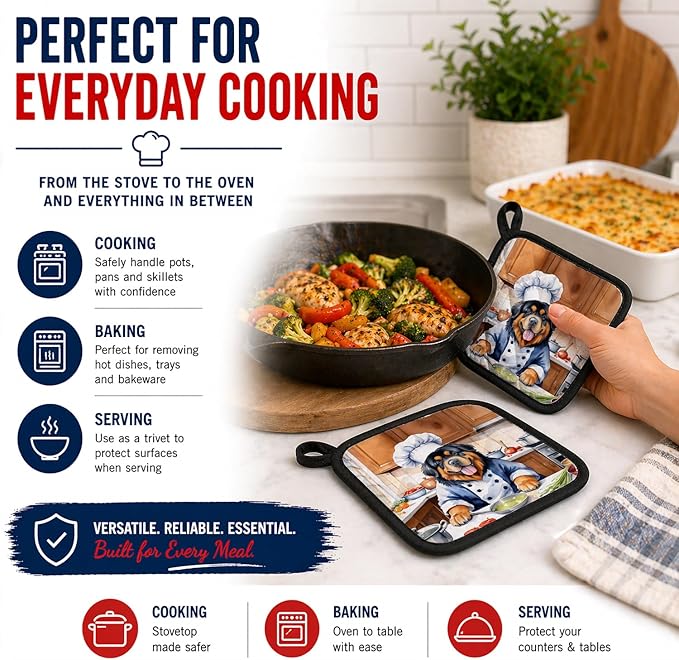 Caroline's Treasures Tibetan Mastiff The Chef Pair of Pot Holders Kitchen Heat Resistant Pot Holders Sets Oven Hot Pads for Cooking Baking BBQ, 7 1/2 x 7 1/2