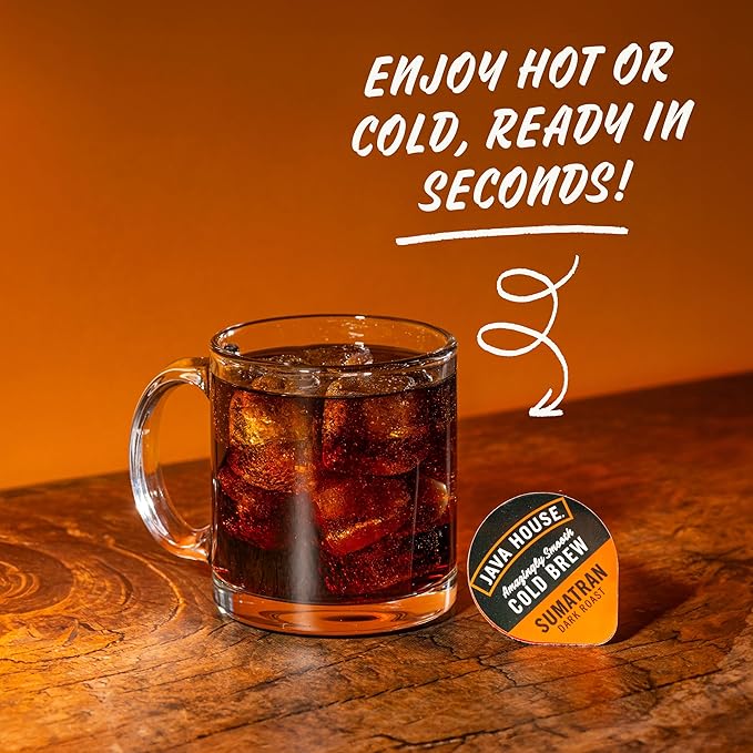 JAVA HOUSE Dark Roast Sumatran Cold Brew Capsules, 1.35 Fluid Ounces (12 Count) Peel and Pour, TSA Approved, Travel Friendly Cold Brew, Hot or Iced, Instant Coffee Concentrate