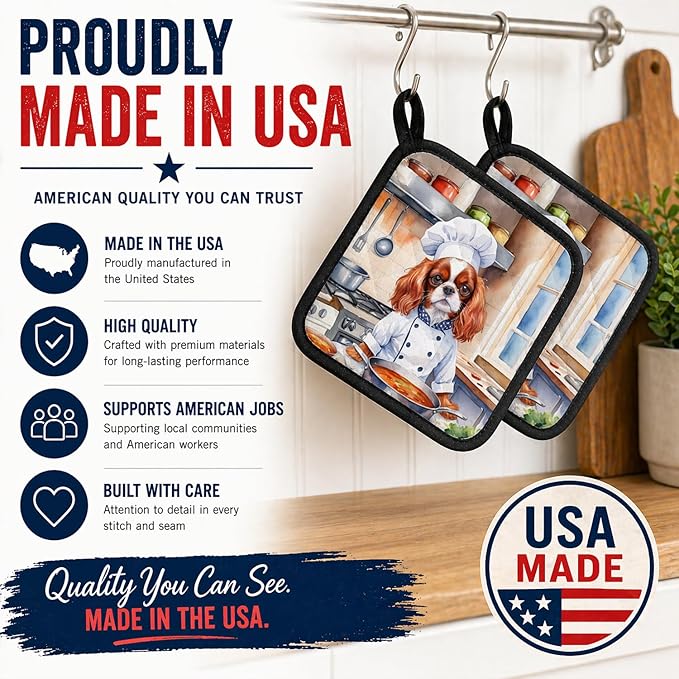 Caroline's Treasures Cavalier Spaniel The Chef Pair of Pot Holders Kitchen Heat Resistant Pot Holders Sets Oven Hot Pads for Cooking Baking BBQ, 7 1/2 x 7 1/2