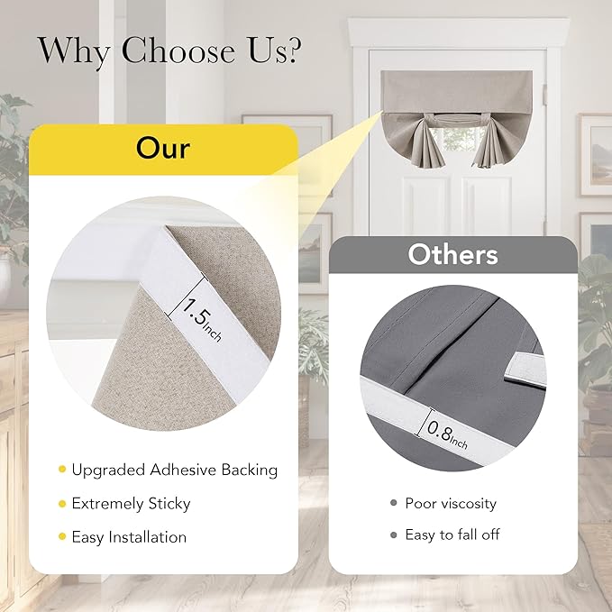 NICETOWN 100% Blackout Linen Door Curtain for French Front Door, Thermal Insulated Room Darkening Window Covering for Kitchen Living Room, Privacy Tie Up Shade, 1 Panel, 36W x 69" L, Light Grey