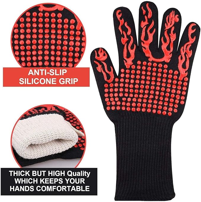 Premium 1 Pair Extreme Heat Resistant Oven Gloves for Cooking Gloves for BBQ, Grilling, Baking, Red