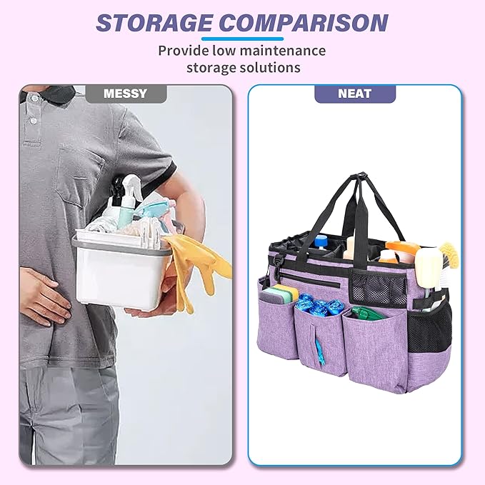 IBVIVIC Wearable Cleaning Caddy Bag for Cleaning Supplies,Large Capacity Cleaning Organizer Purple