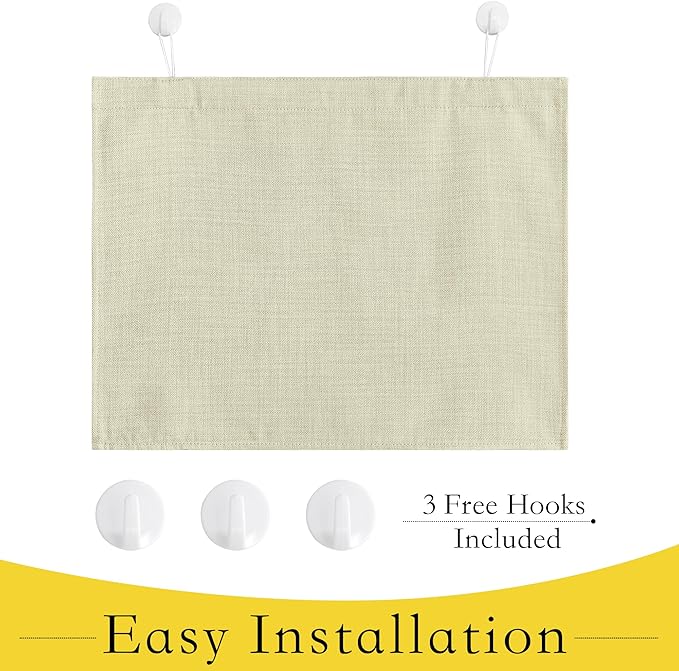 NICETOWN Room Darkening Linen Door Curtains, Privacy Classroom Window Curtains Thermal Insulate Covering with Self Adhesive Hooks for Patio Glass Front Door, 10 x 35 inches, Beige, 1 Panel