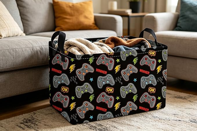 Essme Rectangular Kids Baskets,Game Storage Box,Cute Basket for Kids with Handles for Room Decor, Book Bins,Shelf Basket.(Game)