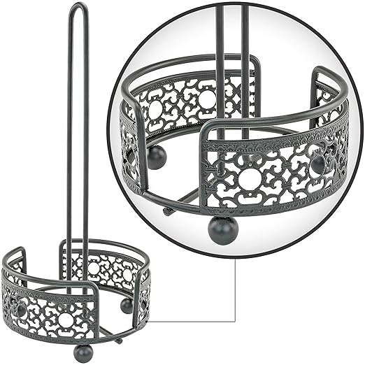 Rustic Black Metal Paper Towel Holder – Victorian-Style Countertop Dispenser, Wrought Iron Kitchen Decor