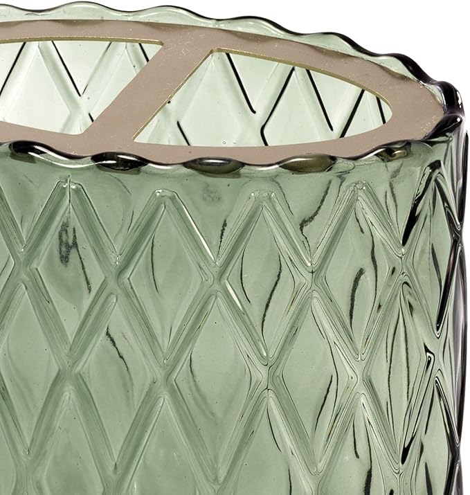 Nicole Miller – Toothbrush Holder, Embossed Glass with Scalloped Edge and Gold-Tone Divider, Trellis Home Decor – Perfect for Organizing Bathroom Essentials (Bijou Green)