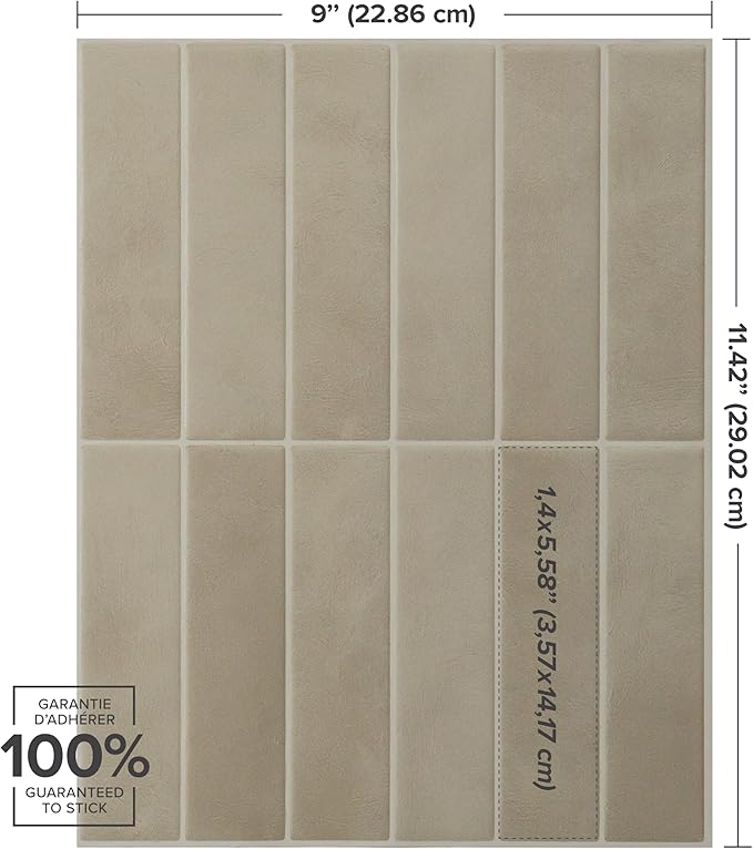 SMART TILES Peel and Stick Backsplash - 5 Sheets of 11.43" x 9" - 3D Adhesive Peel and Stick Tile Backsplash for Kitchen, Bathroom, Wall Tile
