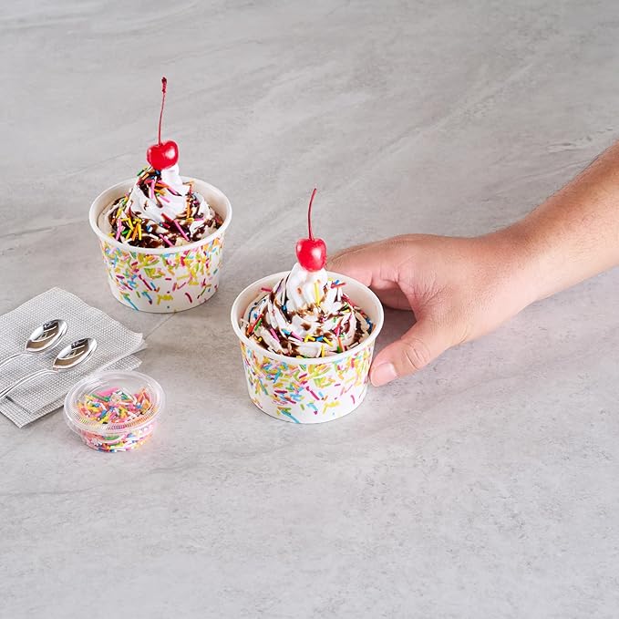 Coppetta 8 Ounce Dessert Cups, 200 Greaseproof Ice Cream Cups - Lids Sold Separately, For Hot And Cold Foods, White Paper Yogurt Bowls, Party Sprinkle Design, Disposable, Sturdy - Restaurantware
