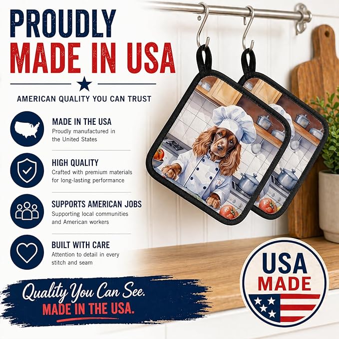 Caroline's Treasures English Cocker Spaniel The Chef Pair of Pot Holders Kitchen Heat Resistant Pot Holders Sets Oven Hot Pads for Cooking Baking BBQ, 7 1/2 x 7 1/2