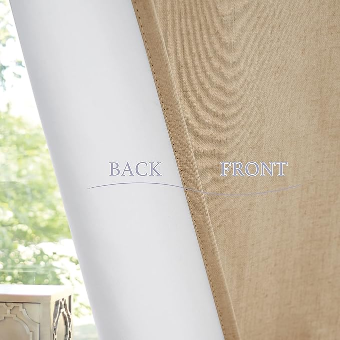 RYB HOME 100% Blackout Tricia Door Curtains, Linen Textured Blend Thermal Insulating Privacy French Door Window Tie Up Shades Sidelight Curtains for Kitchen, W 26 x L 72 inches, Camel, 1 Panel