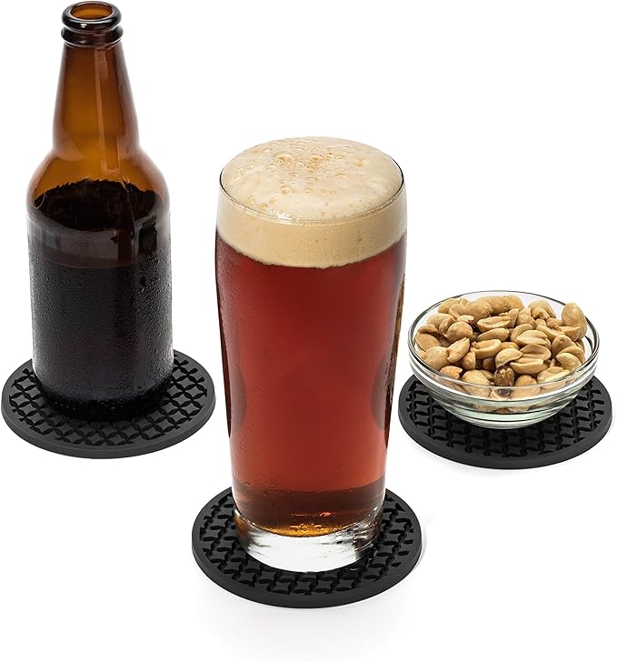 LILLC Set of 9 Silicone Drink Coasters with Holder for Coffee Table, Dining Table Decor - Non-Slip, Leakproof, Heat Resistant, BPA Free, Dishwasher Safe, 4" - Ideal for Home, Kitchen and Bar