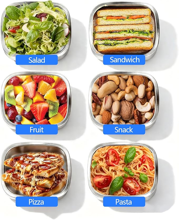 5 Piece Stainless Steel Containers with Lids, 15.2oz Food Storage Containers Leakproof Lunch Small Snack Boxes, Reusable Meal Prep Containers Suitable for Dips, Condiments, Snacks