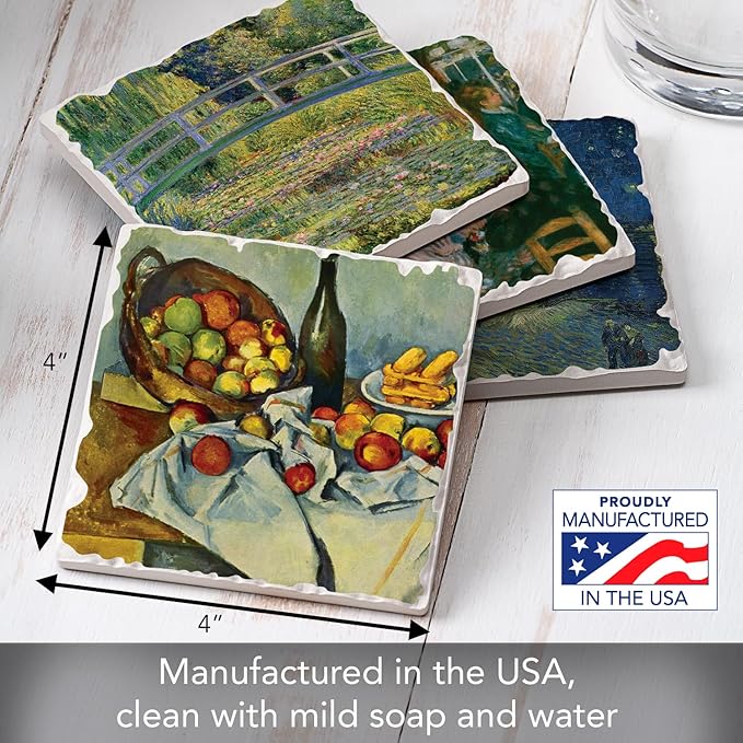 Thirstystone Impressionists 4 Pack Assorted Tumbled Tile Stone Coasters with Protective Cork Backing Manufactured in The USA Absorbent Easily Wipes Clean
