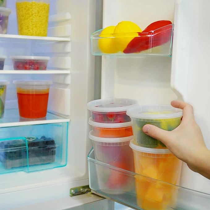 TashiBox 24 Sets Plastic Deli Food Containers With Lids, 8 oz 16oz 32oz, 8 sets each, Airtight Food Storage Containers, Freezer/Dishwasher/Microwave Safe, Soup Containers For Takeout Food Storage