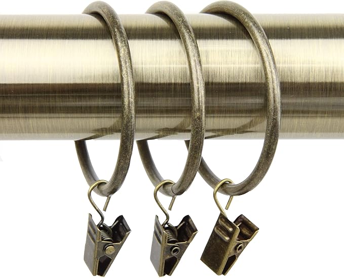 2 inch Curtain Rings w/Clips and Hooks (Set of 10) - Antique Brass