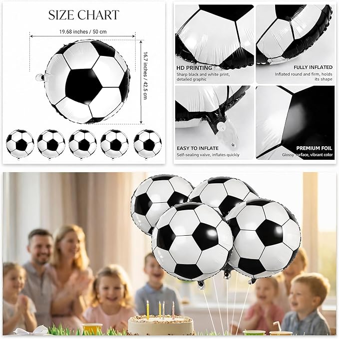 Soccer Party Decorations - 18 Inch Soccer Balloons for Soccer Sports Theme Birthday Party Favors Suppiles | Foil Mylar Helium Balloons for 2026 World Soccer Cup Decorations