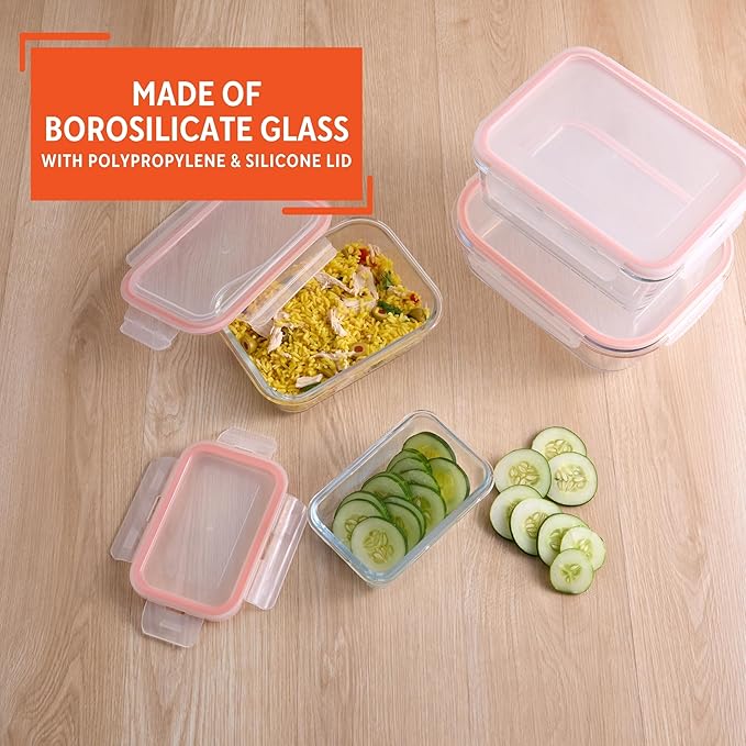 IMUSA Glass Food Storage Containers with Lids, 10 Piece Set Borosilicate Glass Meal Prep Containers Oven Microwave Freezer Safe Airtight and Leakproof
