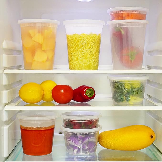 TashiBox 24 Sets Plastic Deli Food Containers With Lids, 8 oz 16oz 32oz, 8 sets each, Airtight Food Storage Containers, Freezer/Dishwasher/Microwave Safe, Soup Containers For Takeout Food Storage