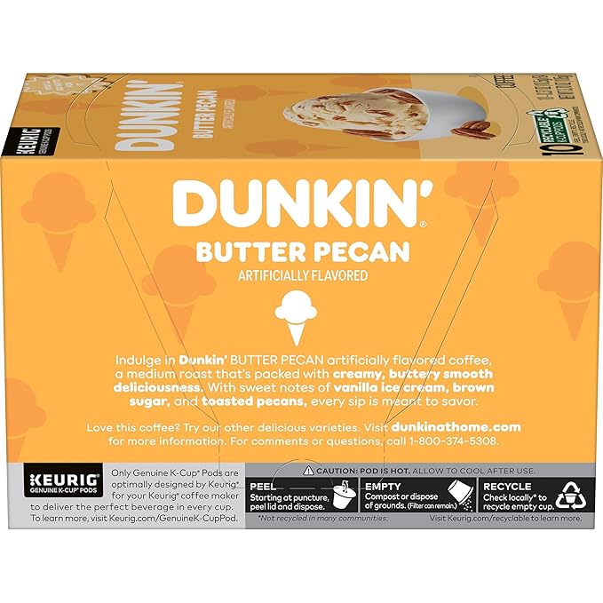 Dunkin’ Butter Pecan Artificially Flavored Coffee, Keurig K-Cup Pods, 10 Count Box