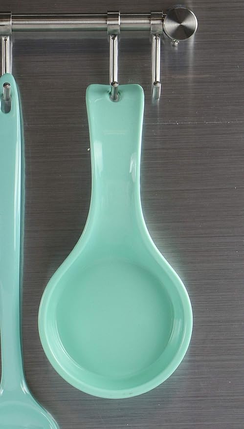 Reston Lloyd Kitchen Counter Utensil Spoon Rest, Ladles, Spaghetti Forks, & Spatulas, Durable BPA-Free Plastic – Dishwasher Safe, Décor, Space Saving Hanging Hole on Handle, Seafoam