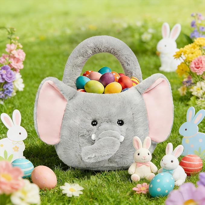 Easter Basket, Easter Baskets for Kids,Elephant Baskets with Handle for Gifts Empty, Bunny Egg Hunting, Basket Stuffers Essentials