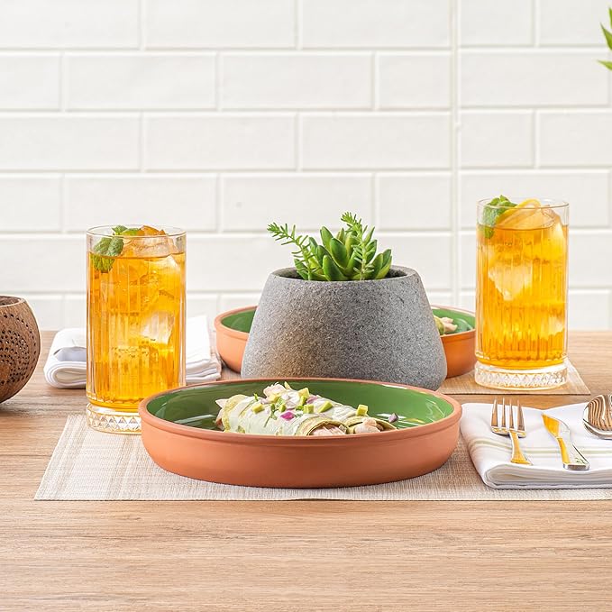 Restaurantware-Terra Tek 34 Ounce Terracotta Cazuelas, 2 Green Glazed Clay Pots For Cooking - Oven-Ready, Microwavable, Terracotta Serving Pots, Dishwashable, For Cooking And Serving