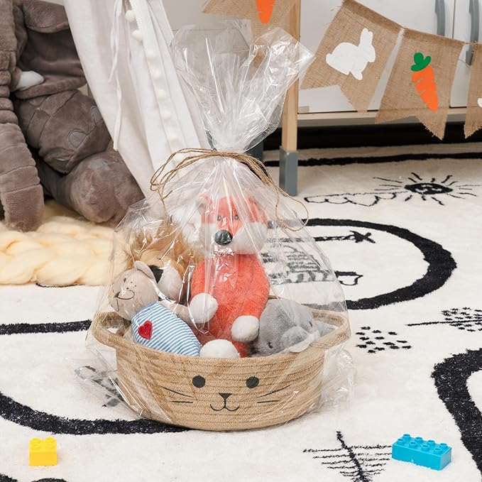 Small Storage Basket, Cute Baskets for Cat Toys, Woven Doy Toy Box Empty Gift Bin for Organizing, Jute, 9.8 x 4 inches