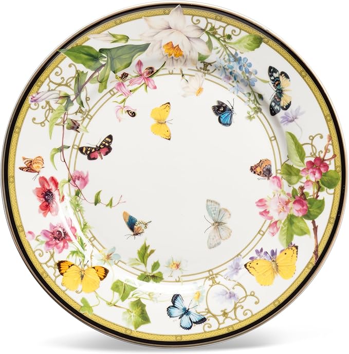 Abbott Collection Butterfly Garden Cake Plate - Bone China, White/Green (7.5"D)