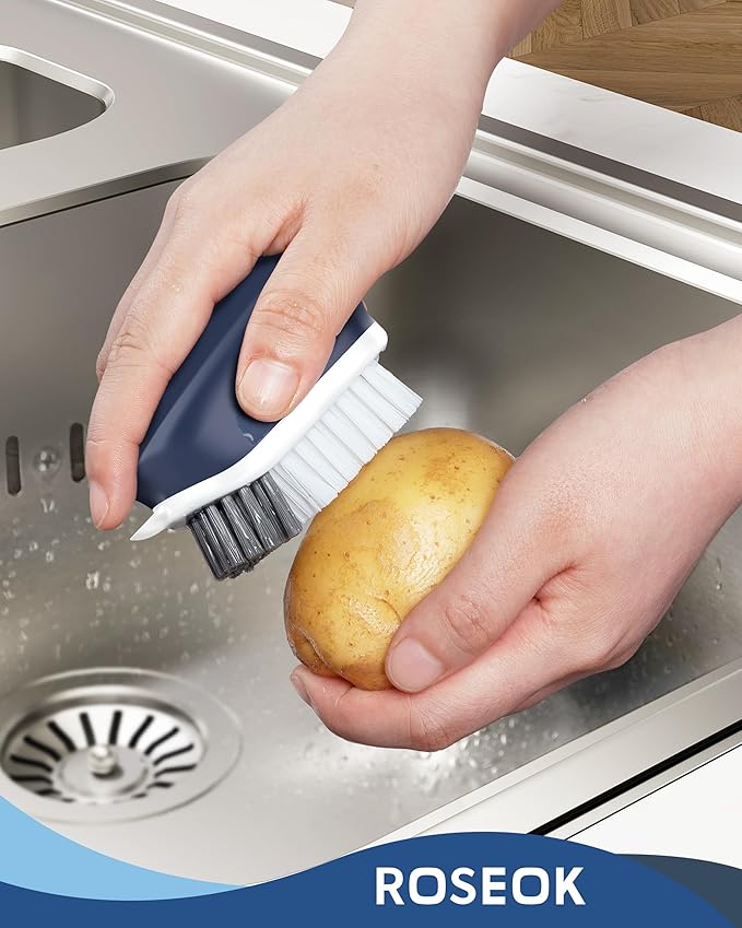 ROSEOK Potato Scrubber and Veggie Brush, Self-Standing Kitchen Brush for Fruit and Vegetable Cleaning, Navy Blue, 2 Pack
