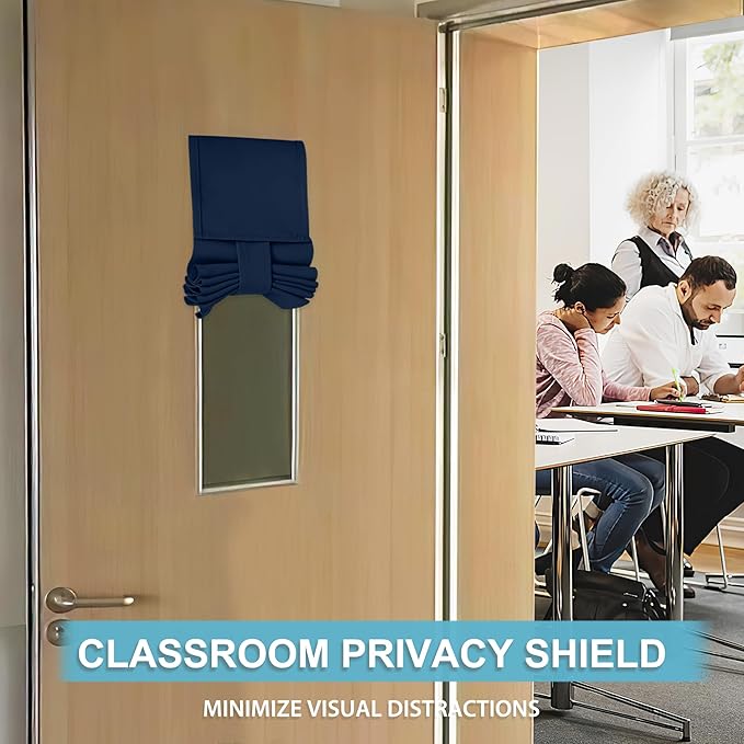RYB HOME Classroom Door Window Cover, Blackout Shades for Classroom Windows and Doors Cover Lockdown Shades, Room Darkening Design Blocks Views, W 8 x L 36, 1 Panel, Navy