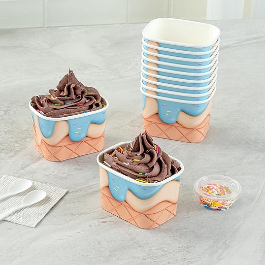 Coppetta 12 Ounce Dessert Cups, 50 Greaseproof Ice Cream Cups - Lids Sold Separately, For Hot And Cold Foods, Frosty Delight Paper Yogurt Bowls, Disposable, Sturdy - Restaurantware