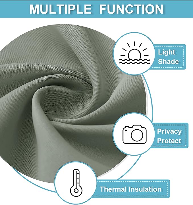 RYB HOME Door Curtains for Small Windows, Full Privacy Protect Room Darkening Sides Drapes for Classroom Door Window Kitchen, 1 Panel, Sage Green W12 x L30